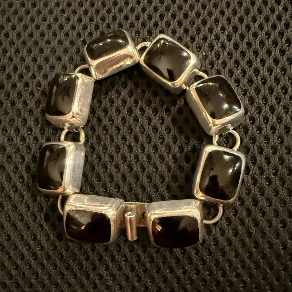 Southwestern Vintage Estate Solid Black Onyx .925 Sterling Silver Link Bracelet - Picture 5 of 9